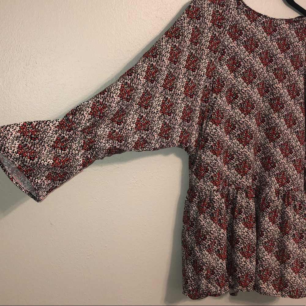 Red and Black Floral Bell Sleeved Romper